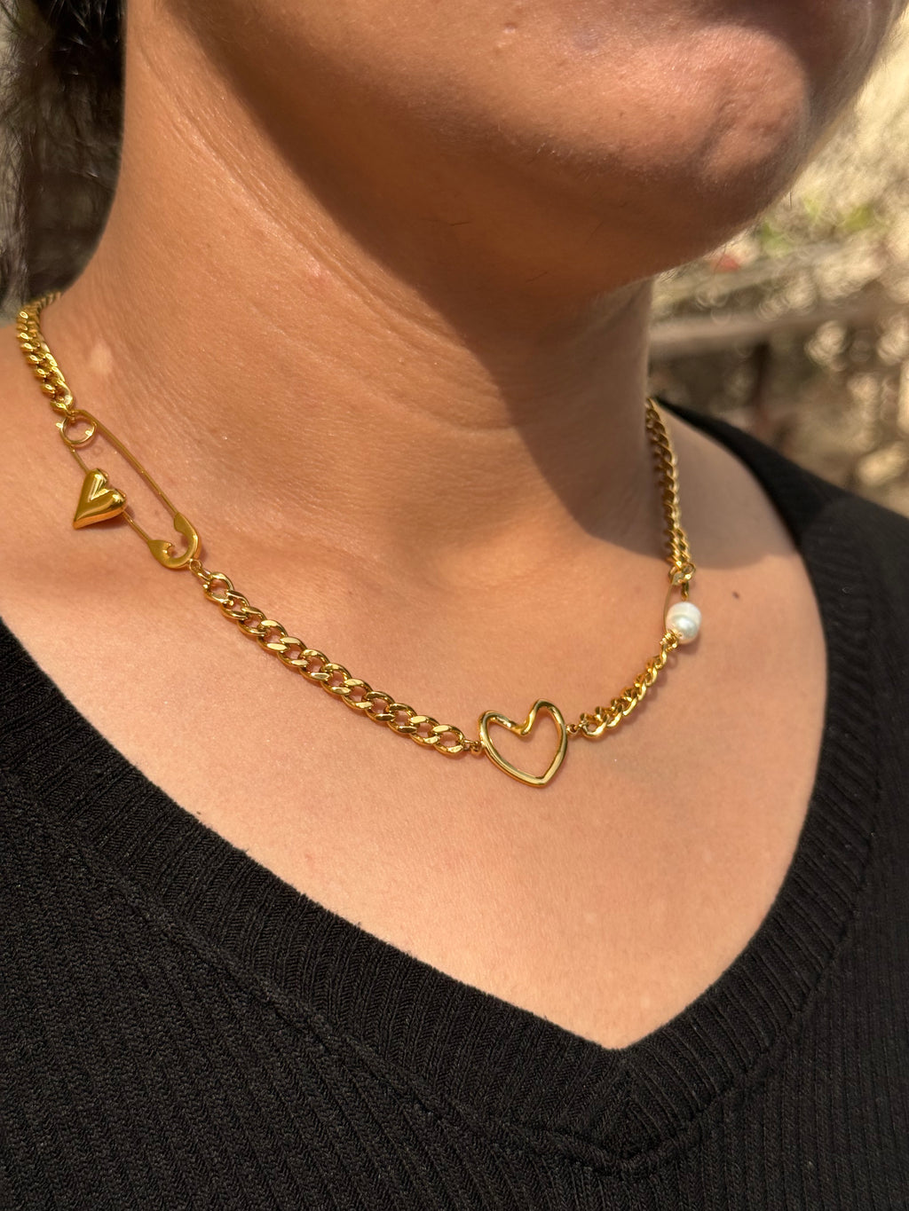 Heart & Safety Pin Necklace