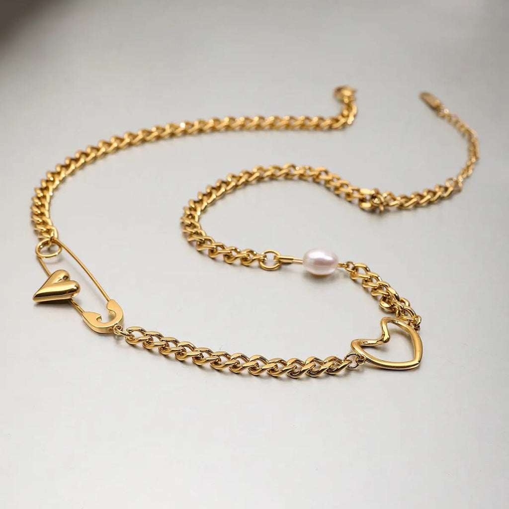 Heart & Safety Pin Necklace