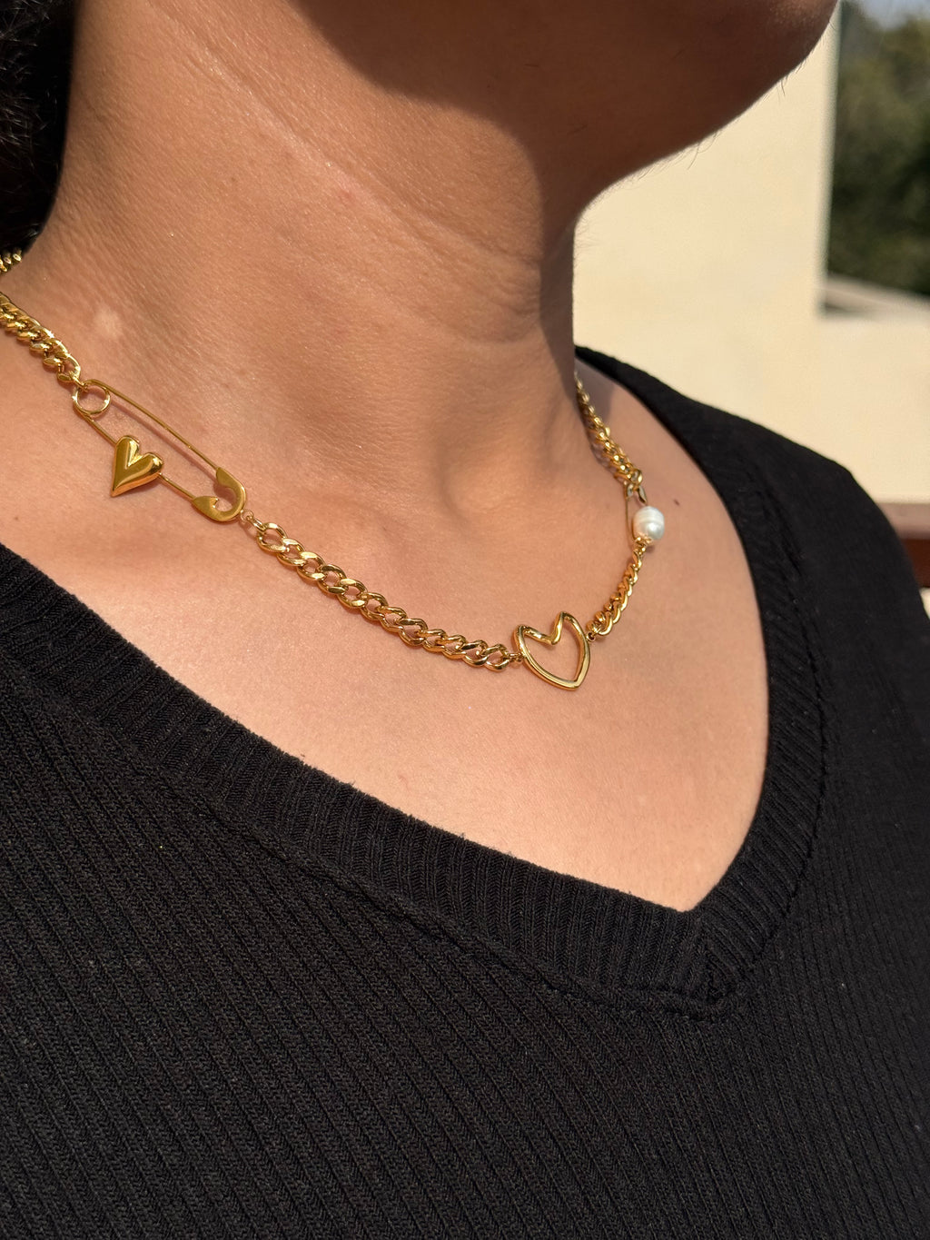 Heart & Safety Pin Necklace