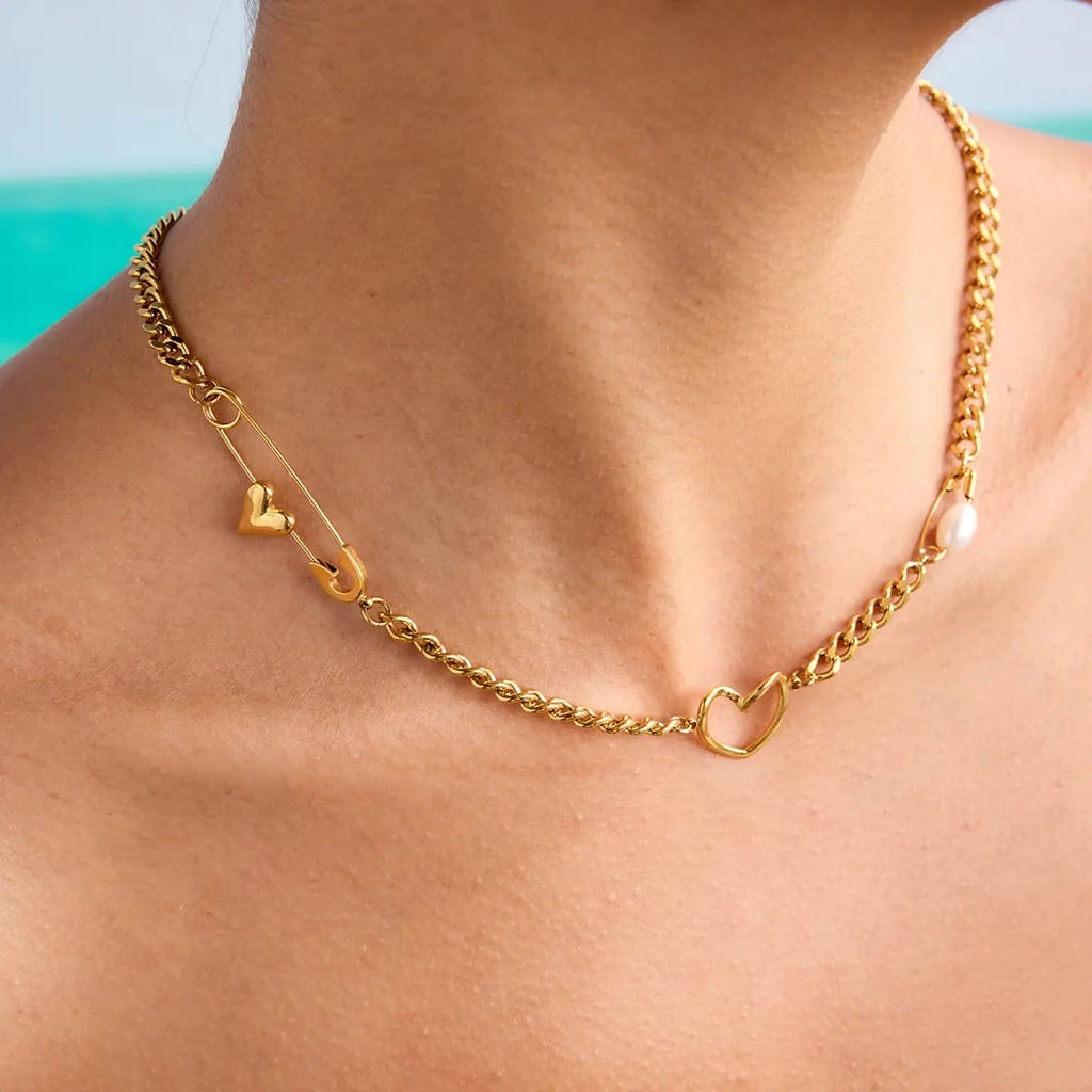 Heart & Safety Pin Necklace