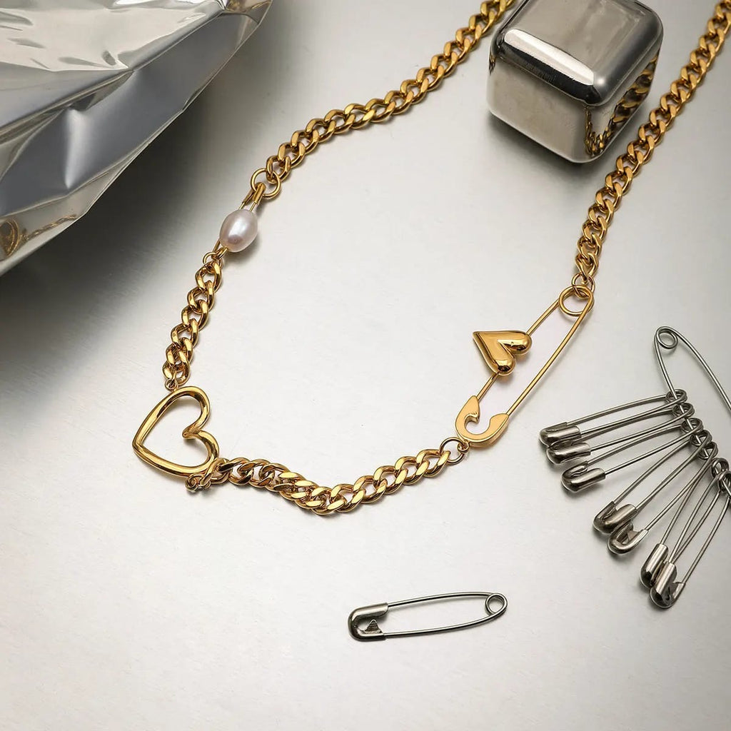 Heart & Safety Pin Necklace