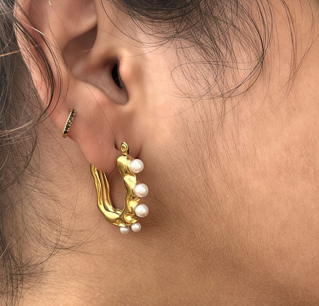 Golden Blossom Pearl Hoops