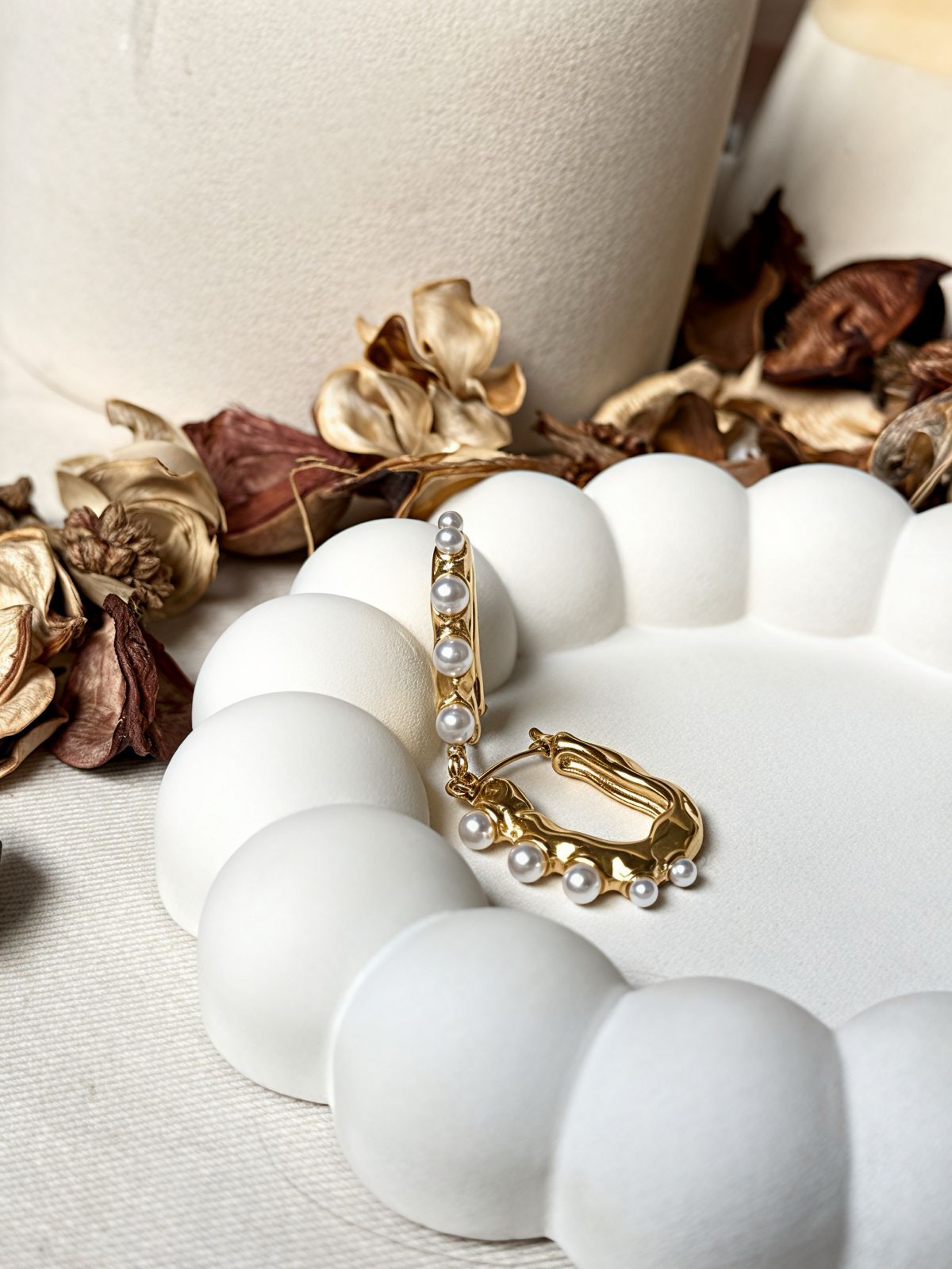 Golden Blossom Pearl Hoops