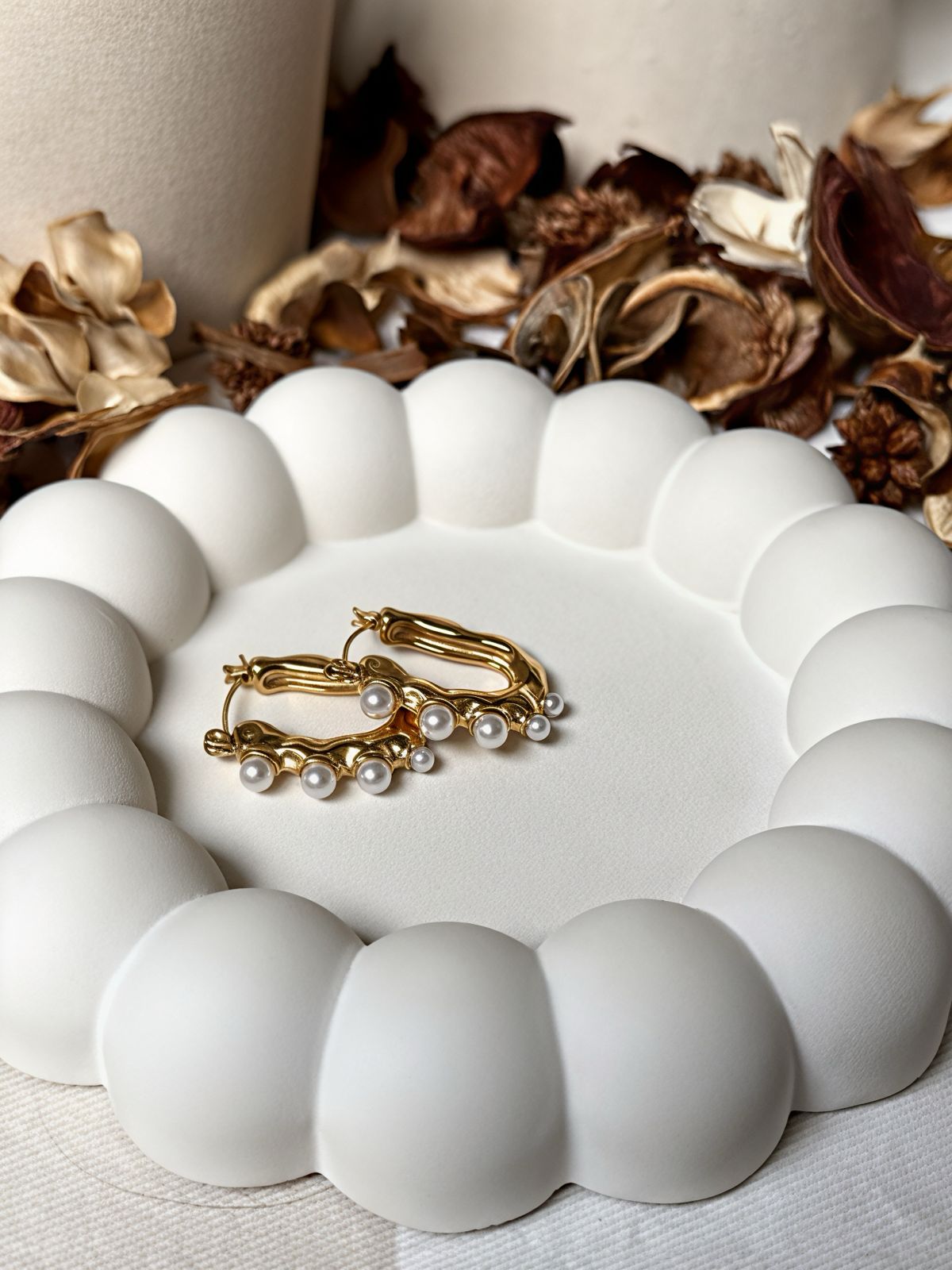 Golden Blossom Pearl Hoops