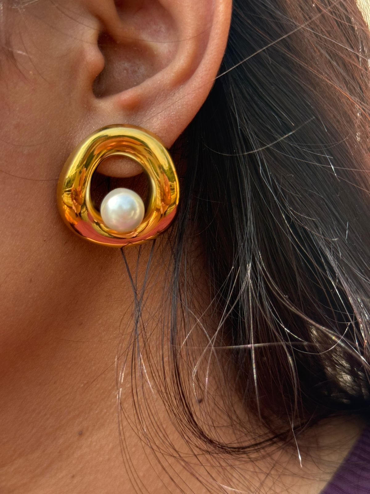 Organic Pearl Loop Earrings